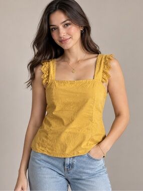 Square Neck Lace Strap Camisole in Mustard